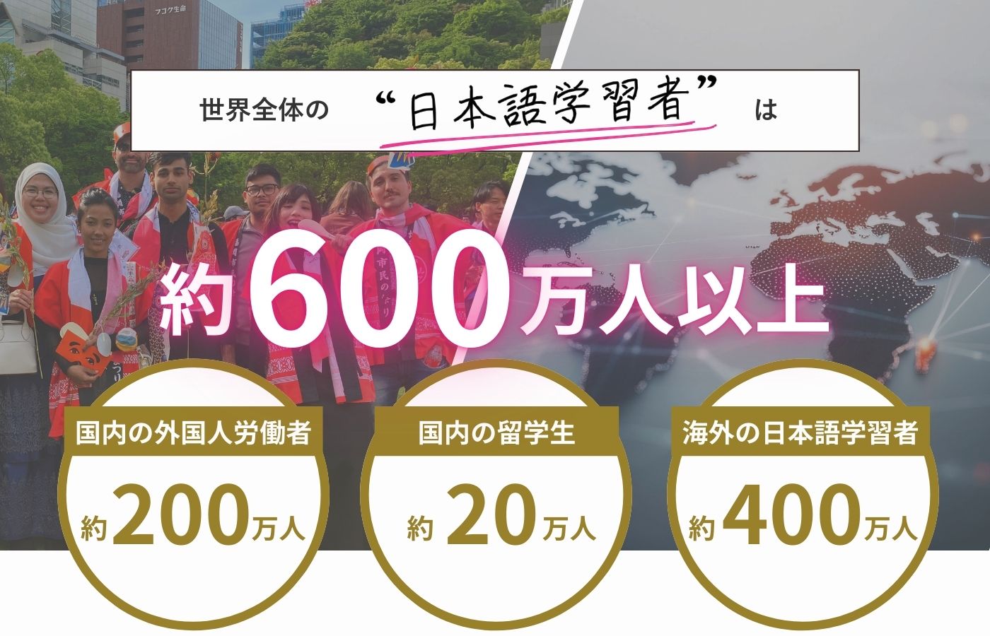 世界の日本語学習者は約600万人以上